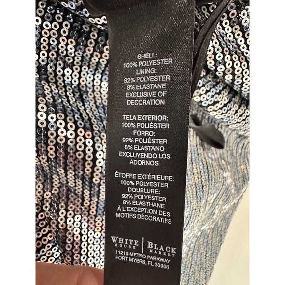 White House Black Market Blue Dress Size L Silver Sequins Party NYE Mini Dress‎ - Picture 10 of 11